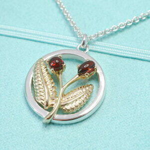 Tiffany Flower Motif Necklace Combination Plant Silver Garnet Newly Polished